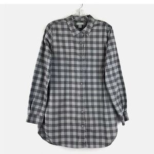 GARNET HILL Womens Sz 14 Cotton Flannel Shirt Checks Minimalist Coastal Grandma